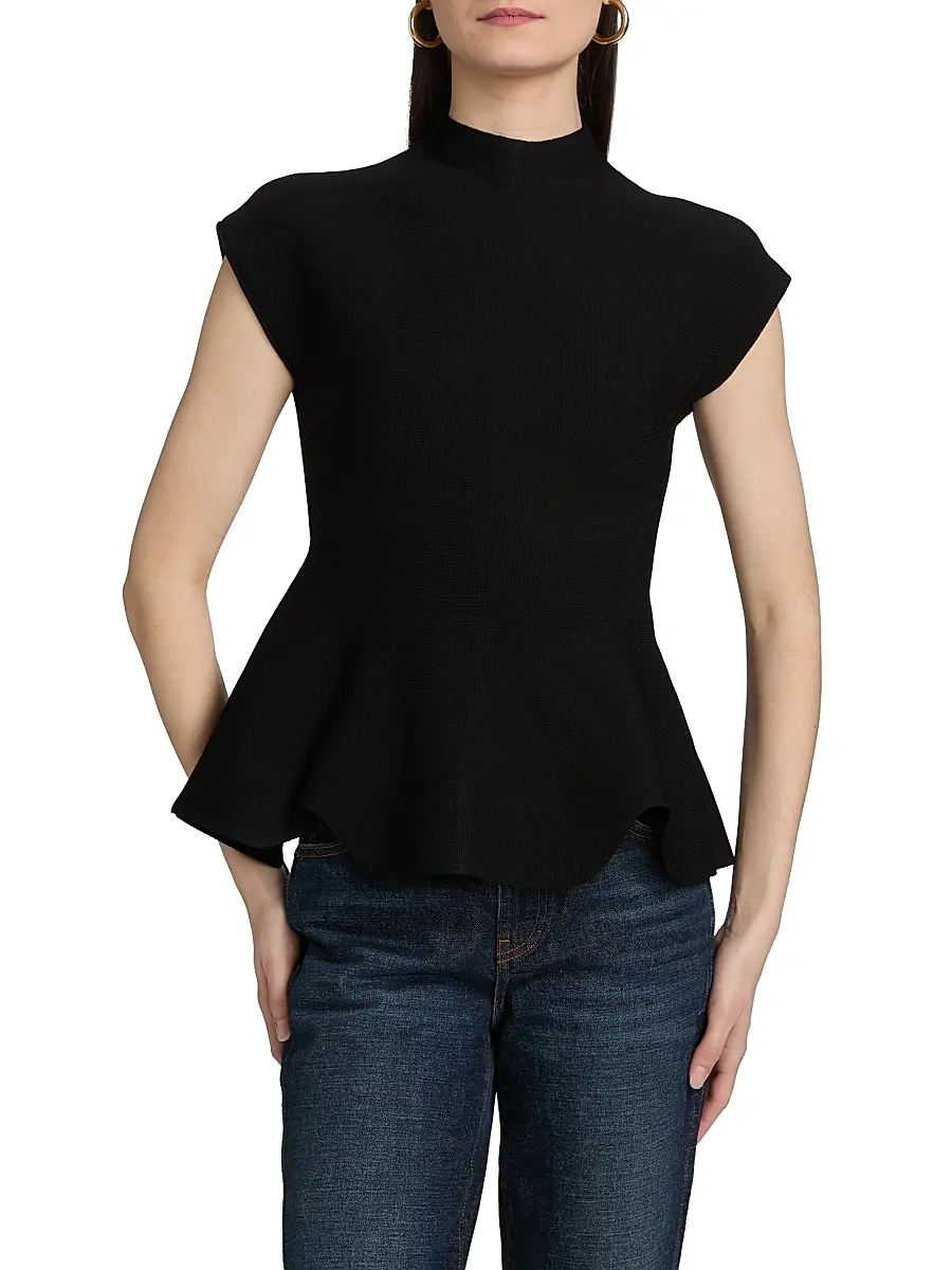 Cara Cara Women's Joanie Milano Stitch Peplum Top - Black Otoman Stitch | Thumbnail 3 Cara Cara Women's Joanie Milano Stitch Peplum Top - Black Otoman Stitch | Thumbnail 3