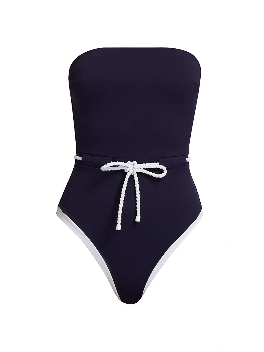 Milly Women's Solid Belted One-Piece Swimsuit - Navy - Size Large | Image 1 Milly Women's Solid Belted One-Piece Swimsuit - Navy - Size Large | Image 1