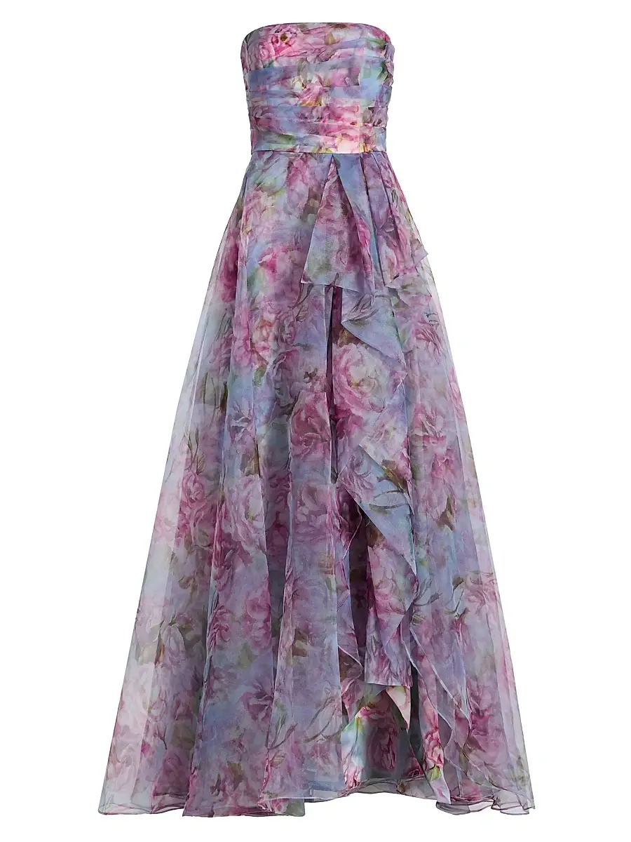 THEIA Women's Fahreta Floral Strapless Gown
