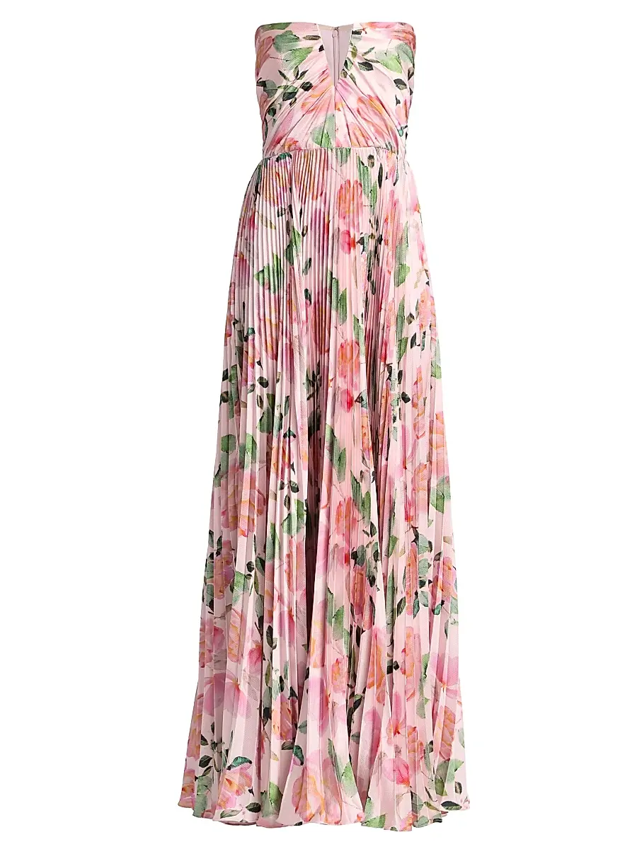 As It May Women's Ella Strapless Satin Gown - Blushing Rosettes | Image 1 As It May Women's Ella Strapless Satin Gown - Blushing Rosettes | Image 1