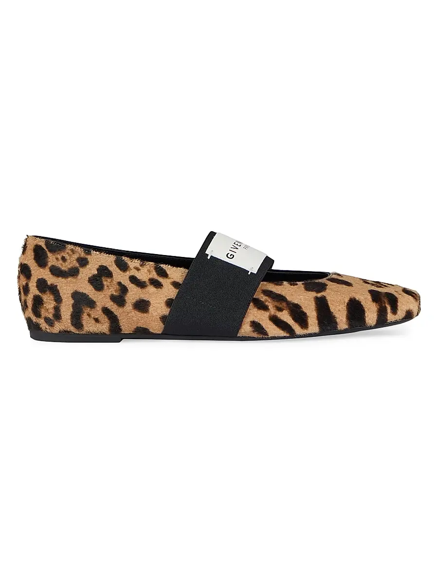 Givenchy Women's Sliced Square Ballerina Flats in Pony Leather with Leopard Pattern - Black Beige | Image 1 Givenchy Women's Sliced Square Ballerina Flats in Pony Leather with Leopard Pattern - Black Beige | Image 1