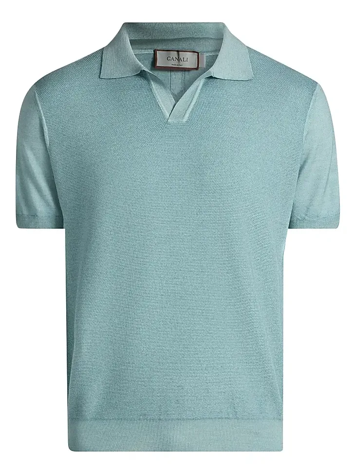 Canali Men's Micro-Stitch Wool & Silk Polo Shirt