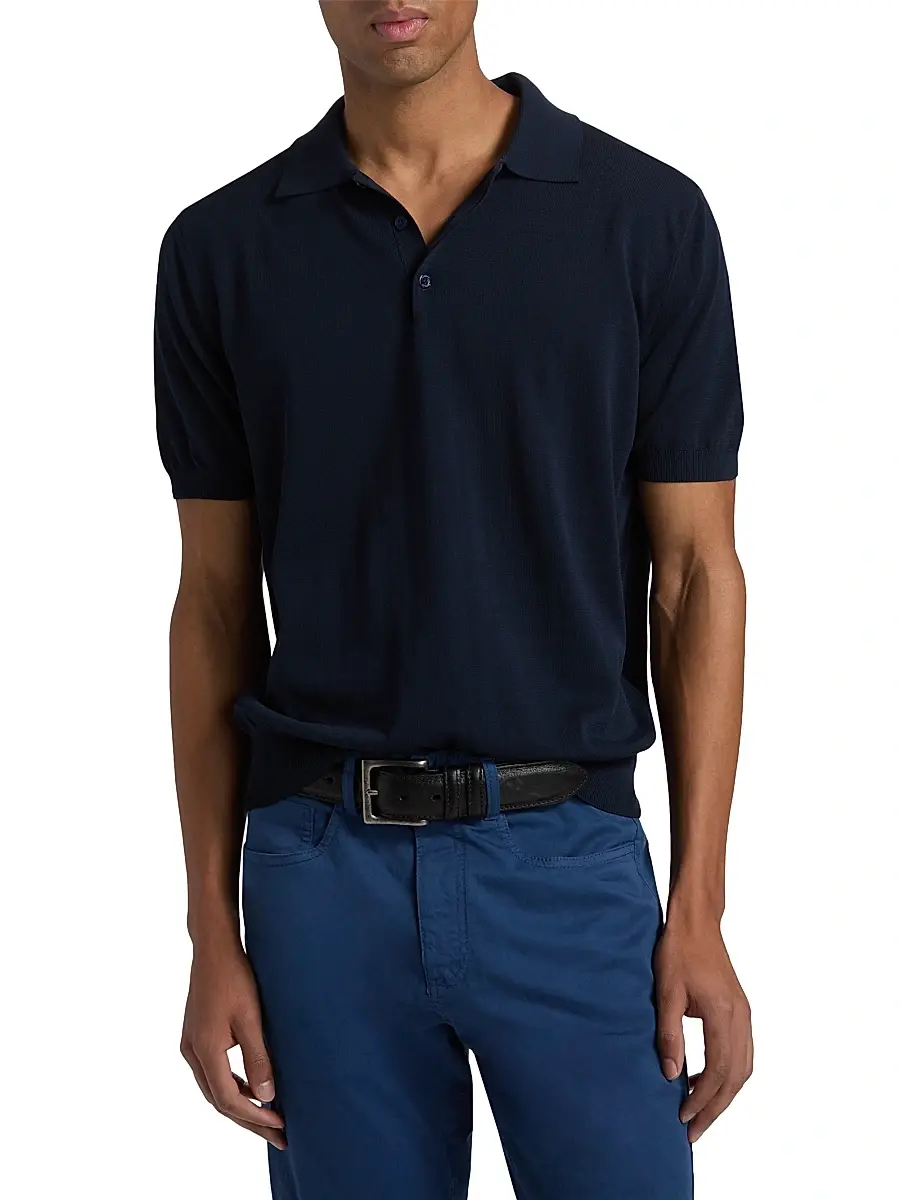 Canali Men's Knit Cotton Polo Shirt | Thumbnail 3 Canali Men's Knit Cotton Polo Shirt | Thumbnail 3