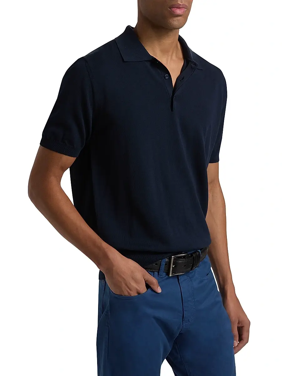 Canali Men's Knit Cotton Polo Shirt | Thumbnail 4 Canali Men's Knit Cotton Polo Shirt | Thumbnail 4