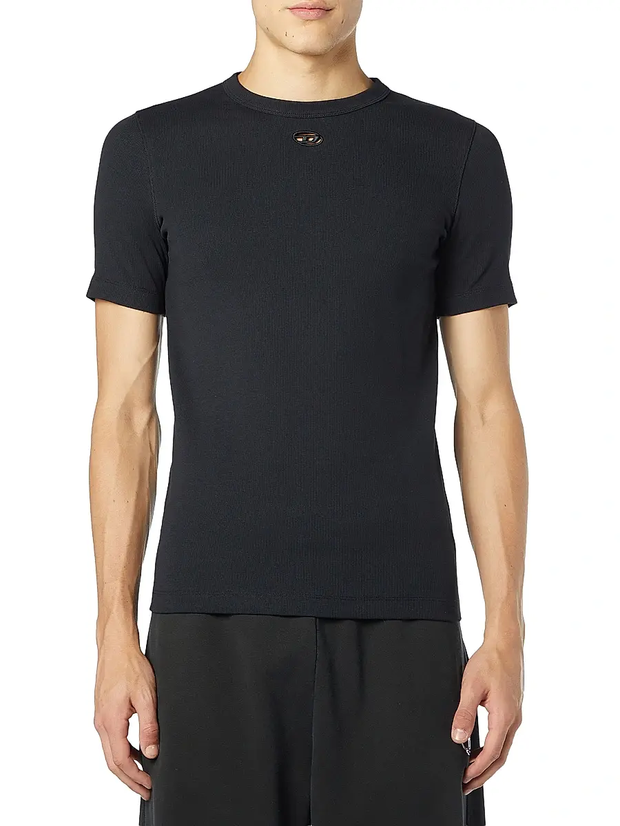 Diesel Men's Logo Ribbed Stretch-Cotton T-Shirt | Thumbnail 2