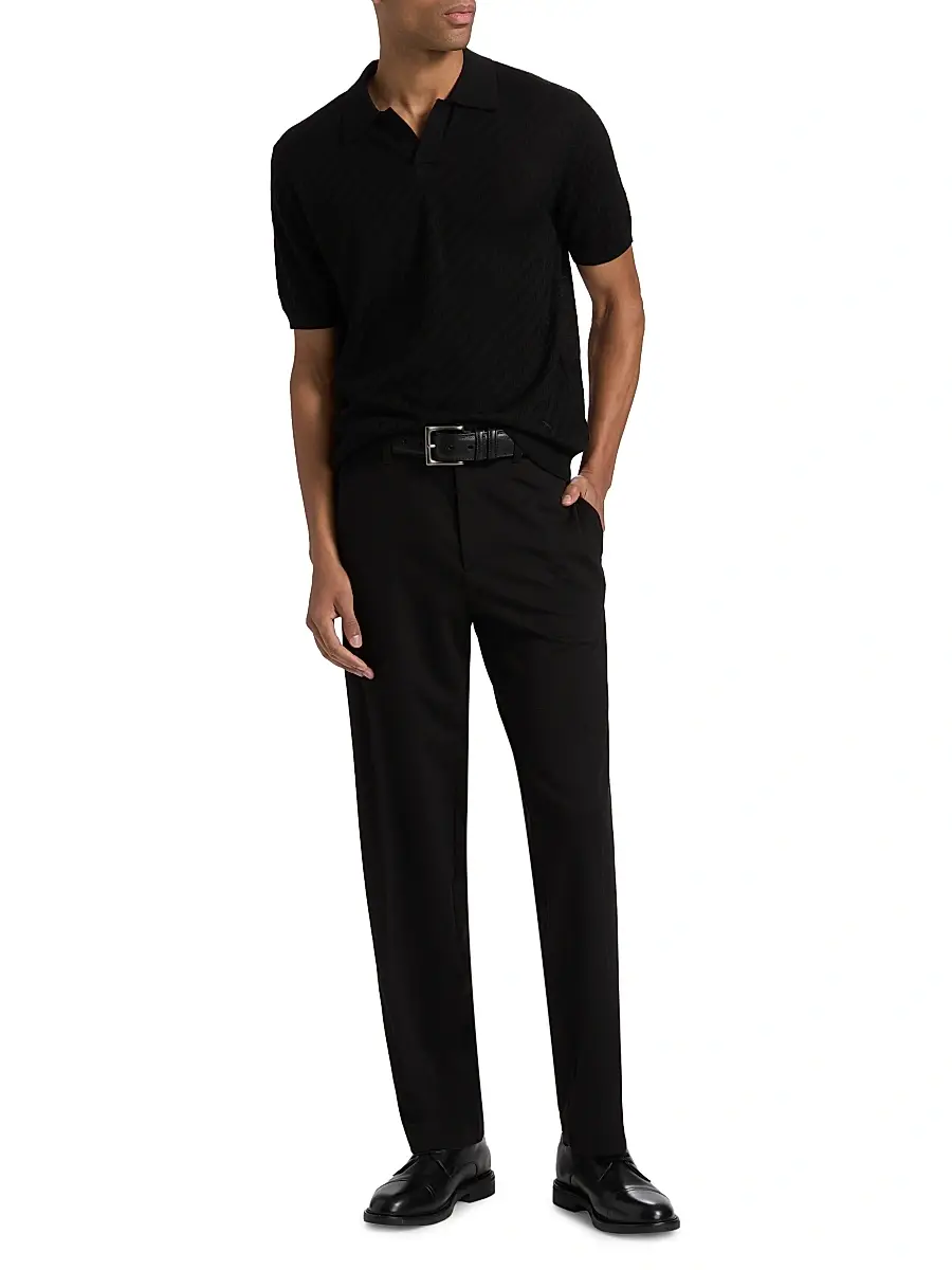Emporio Armani Men's Textured Jacquard Johnny Collar Polo Shirt | Thumbnail 2