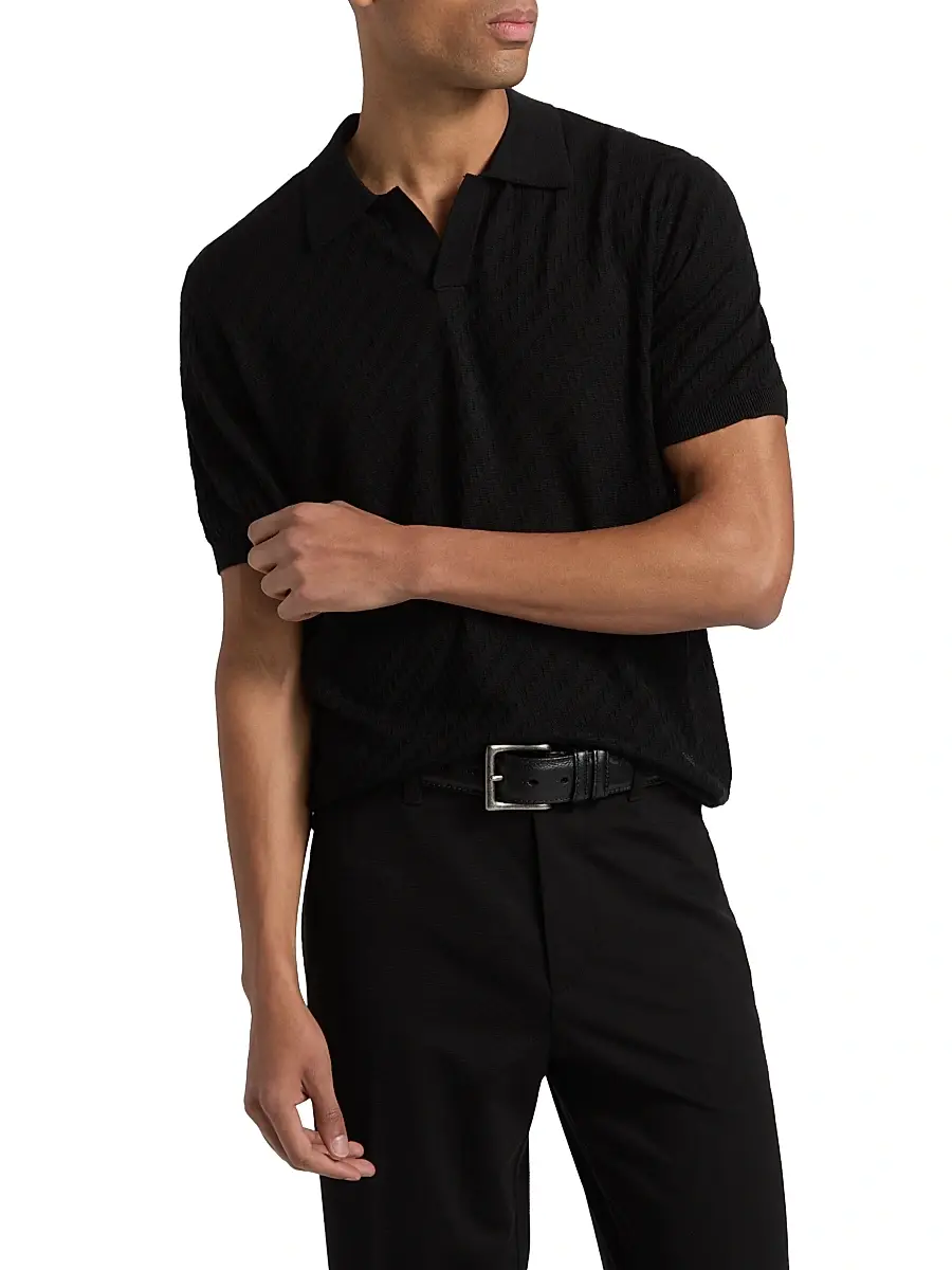 Emporio Armani Men's Textured Jacquard Johnny Collar Polo Shirt | Thumbnail 3