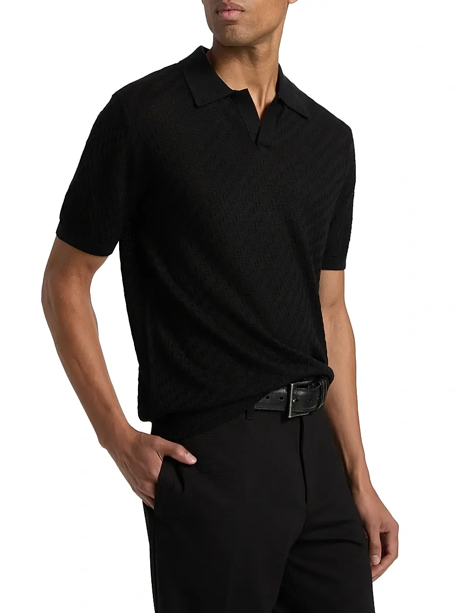 Emporio Armani Men's Textured Jacquard Johnny Collar Polo Shirt | Thumbnail 4