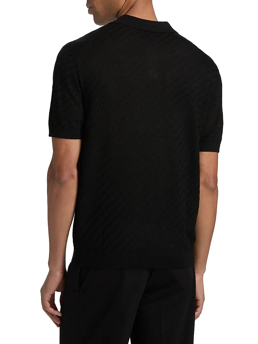 Emporio Armani Men's Textured Jacquard Johnny Collar Polo Shirt | Thumbnail 5