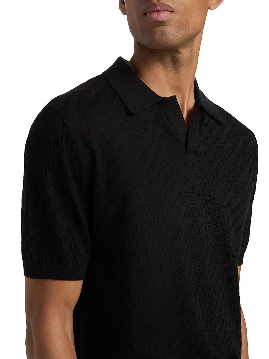 Emporio Armani Men's Textured Jacquard Johnny Collar Polo Shirt | Thumbnail 6