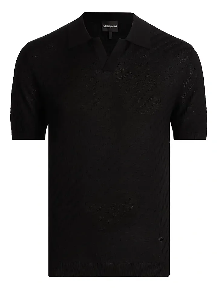 Men's Textured Jacquard Johnny Collar Polo Shirt Men's Textured Jacquard Johnny Collar Polo Shirt