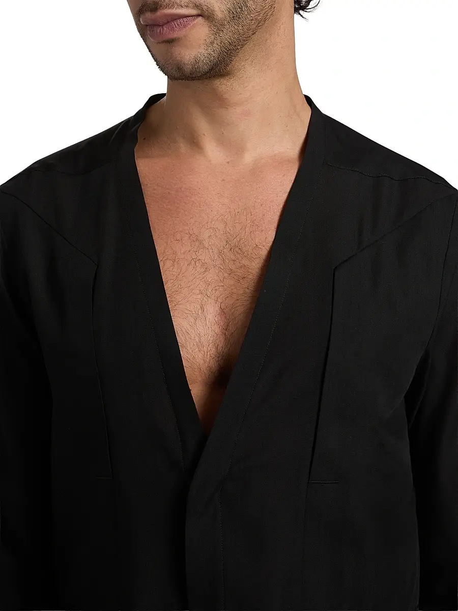 Rick Owens Men's Larry Fogpocket Surplice V-Neck Wool Shirt | Thumbnail 6 Rick Owens Men's Larry Fogpocket Surplice V-Neck Wool Shirt | Thumbnail 6