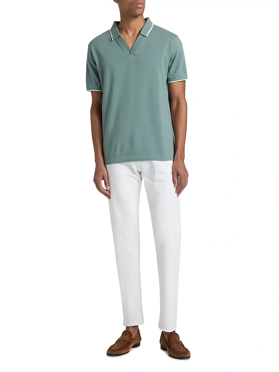 Emporio Armani Men's Tipped Cotton Johnny Collar Polo Shirt | Thumbnail 2 Emporio Armani Men's Tipped Cotton Johnny Collar Polo Shirt | Thumbnail 2