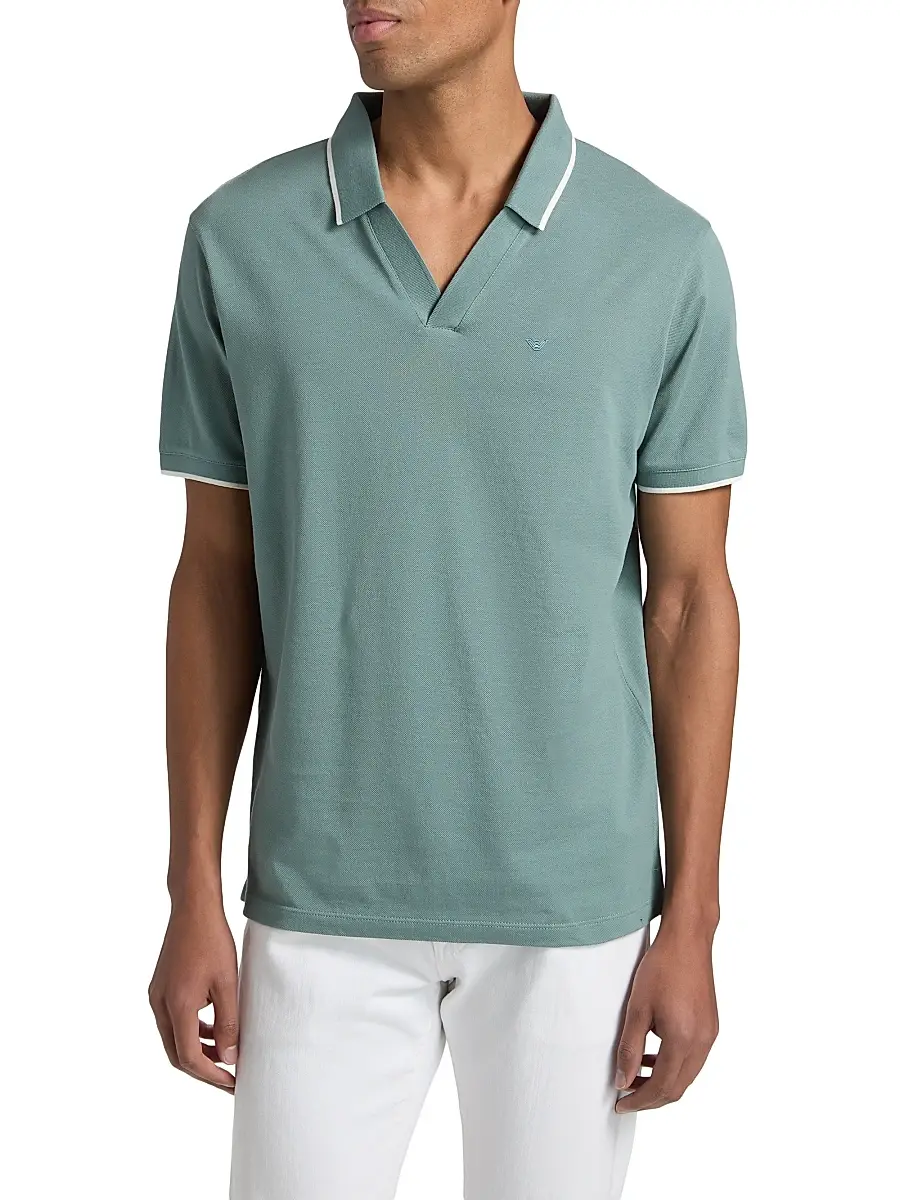 Emporio Armani Men's Tipped Cotton Johnny Collar Polo Shirt | Thumbnail 3 Emporio Armani Men's Tipped Cotton Johnny Collar Polo Shirt | Thumbnail 3