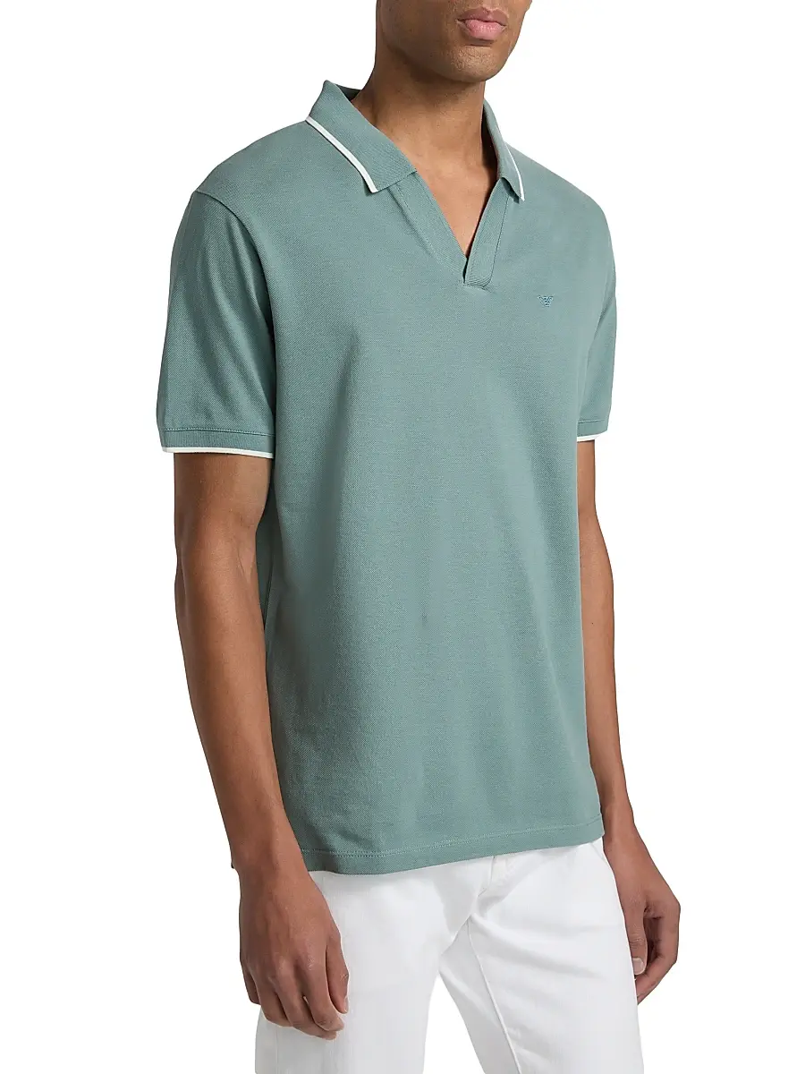 Emporio Armani Men's Tipped Cotton Johnny Collar Polo Shirt | Thumbnail 4 Emporio Armani Men's Tipped Cotton Johnny Collar Polo Shirt | Thumbnail 4