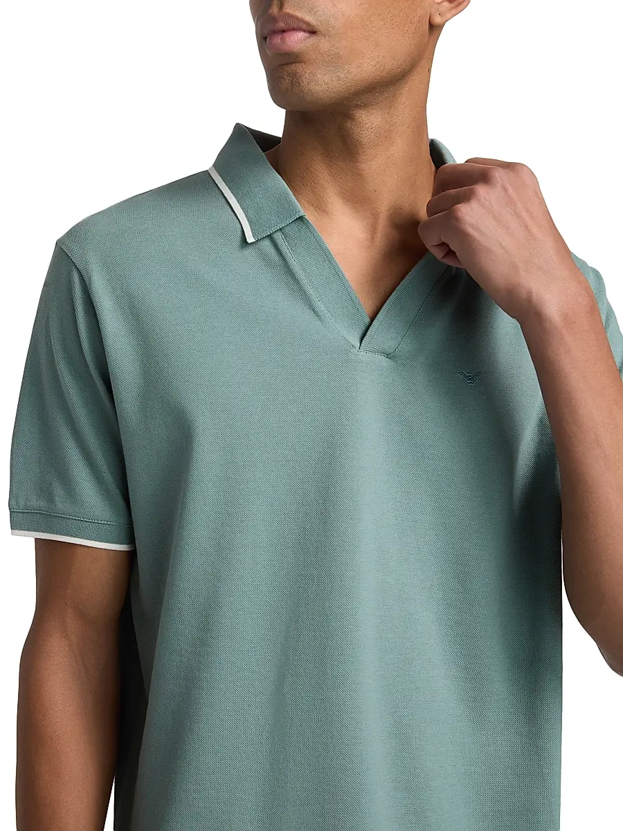 Emporio Armani Men's Tipped Cotton Johnny Collar Polo Shirt | Thumbnail 6 Emporio Armani Men's Tipped Cotton Johnny Collar Polo Shirt | Thumbnail 6