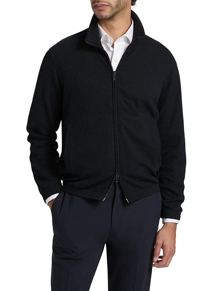 Emporio Armani Men's Textured Jersey Track Jacket | Thumbnail 3 Emporio Armani Men's Textured Jersey Track Jacket | Thumbnail 3