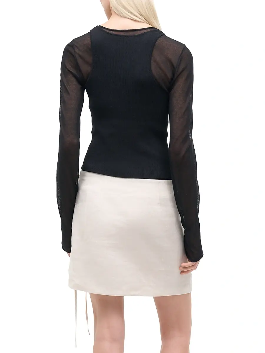 Staud Women's Taylor Mixed-Media Long-Sleeve Minidress | Thumbnail 5