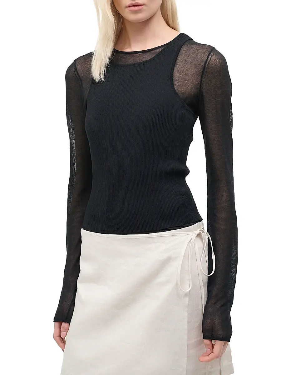 Staud Women's Taylor Mixed-Media Long-Sleeve Minidress | Thumbnail 6