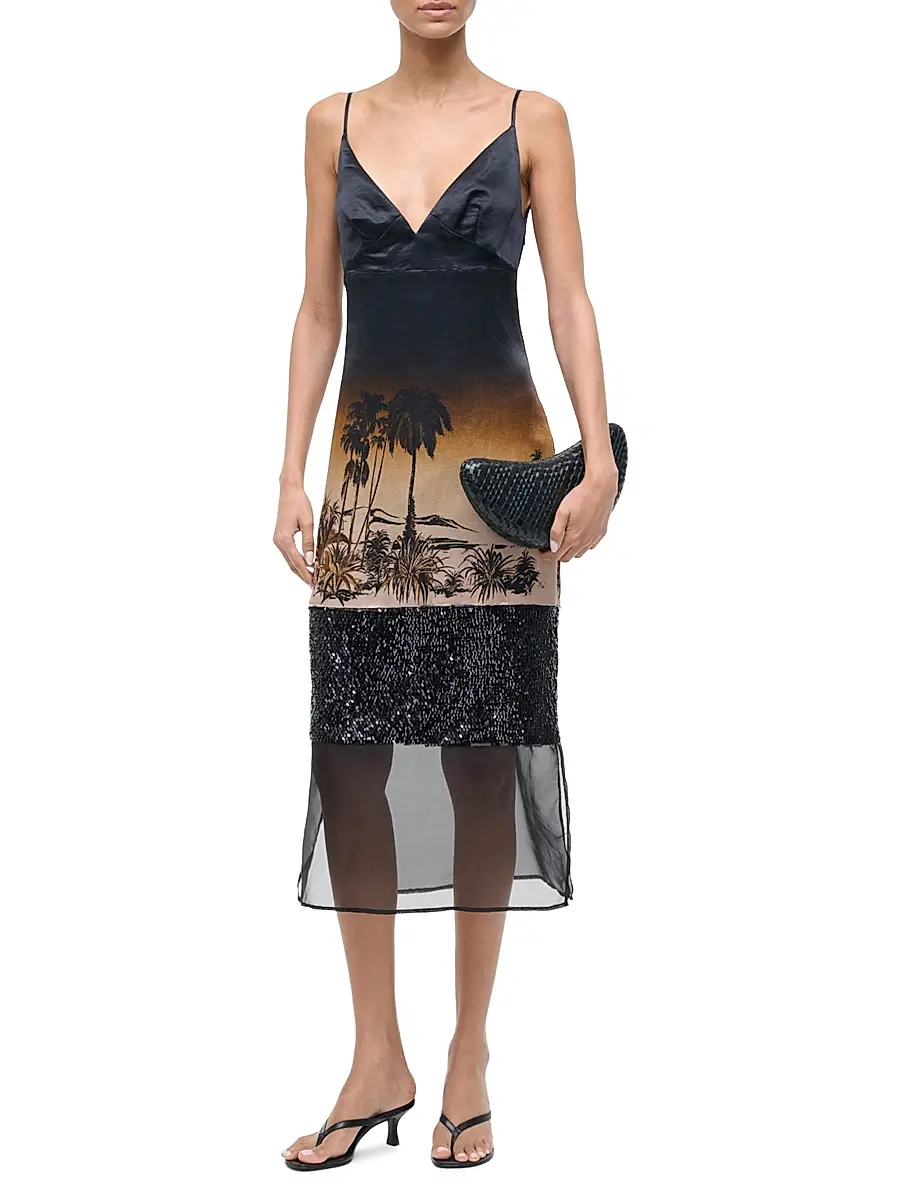 Staud Women's Nalu Printed Sequin-Embellished Linen-Silk Midi-Slipdress | Thumbnail 2 Staud Women's Nalu Printed Sequin-Embellished Linen-Silk Midi-Slipdress | Thumbnail 2