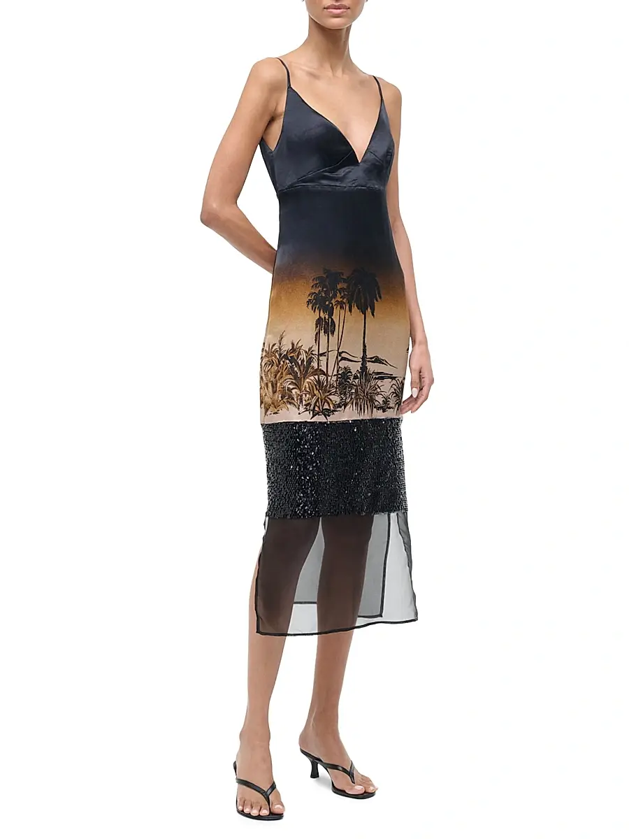 Staud Women's Nalu Printed Sequin-Embellished Linen-Silk Midi-Slipdress | Thumbnail 3 Staud Women's Nalu Printed Sequin-Embellished Linen-Silk Midi-Slipdress | Thumbnail 3