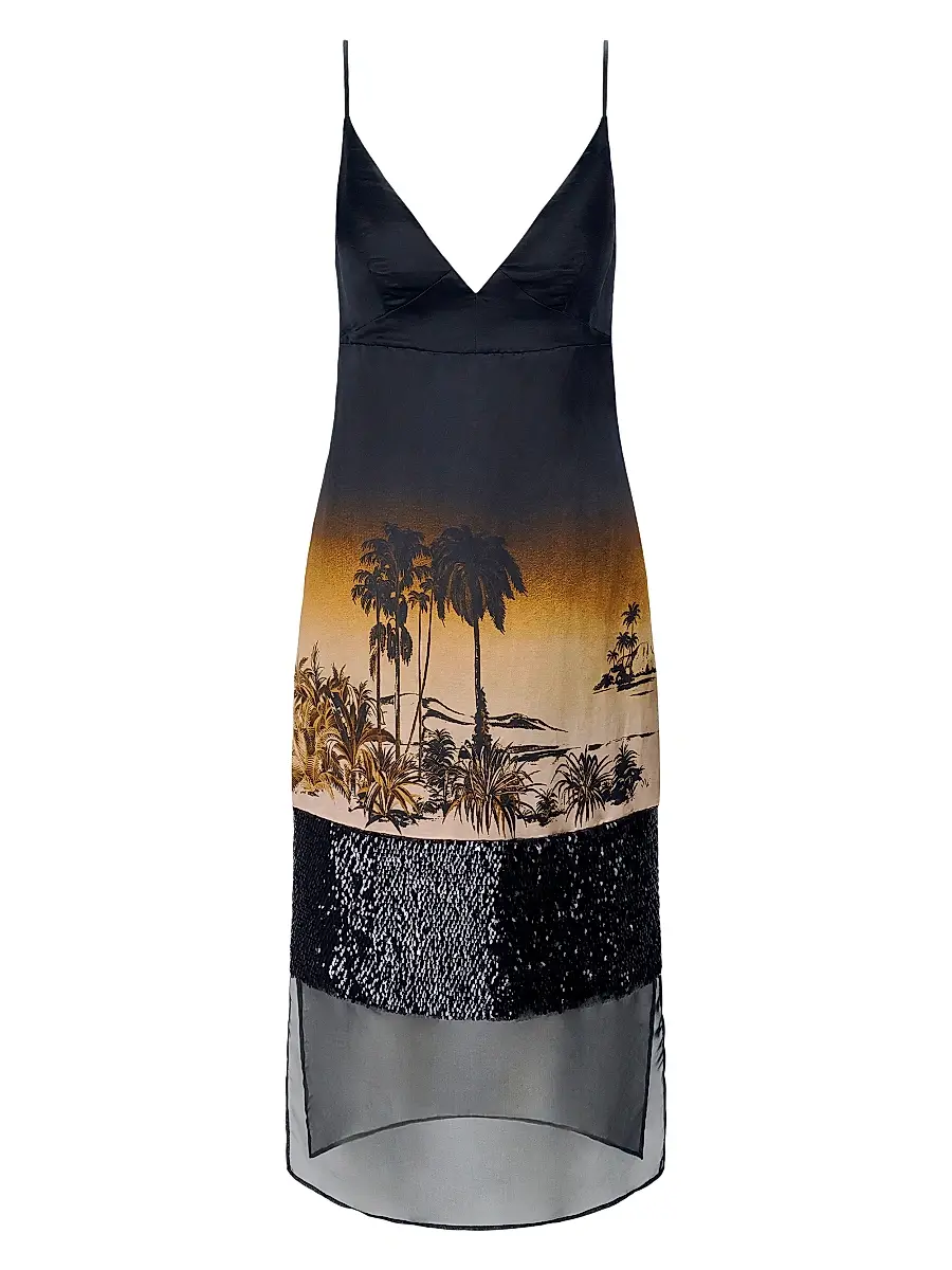 Staud Women's Nalu Printed Sequin-Embellished Linen-Silk Midi-Slipdress