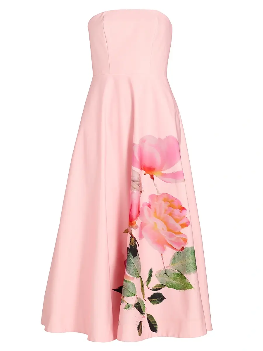 As It May Women's Flora Strapless Woven Midi-Dress - Blushing Rosettes | Image 1 As It May Women's Flora Strapless Woven Midi-Dress - Blushing Rosettes | Image 1