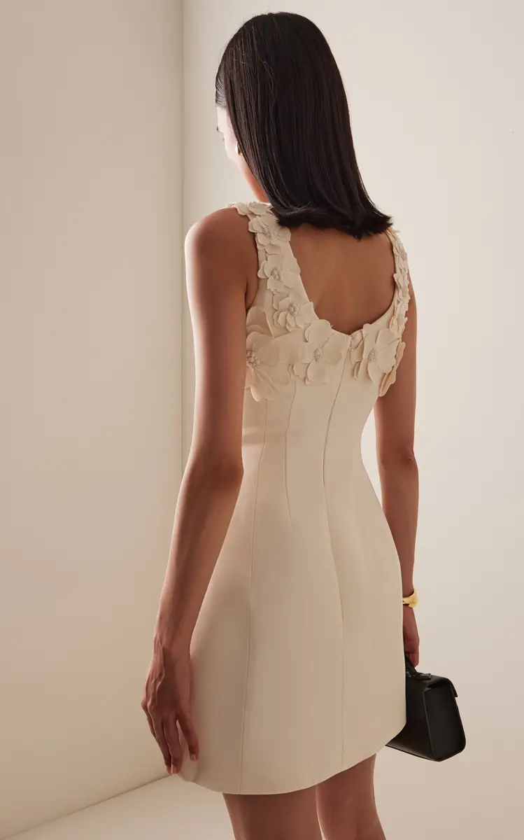 Monique Lhuillier Scoop Neck Sculpted Wool Blend Dress With Floral Neckline | Thumbnail 4