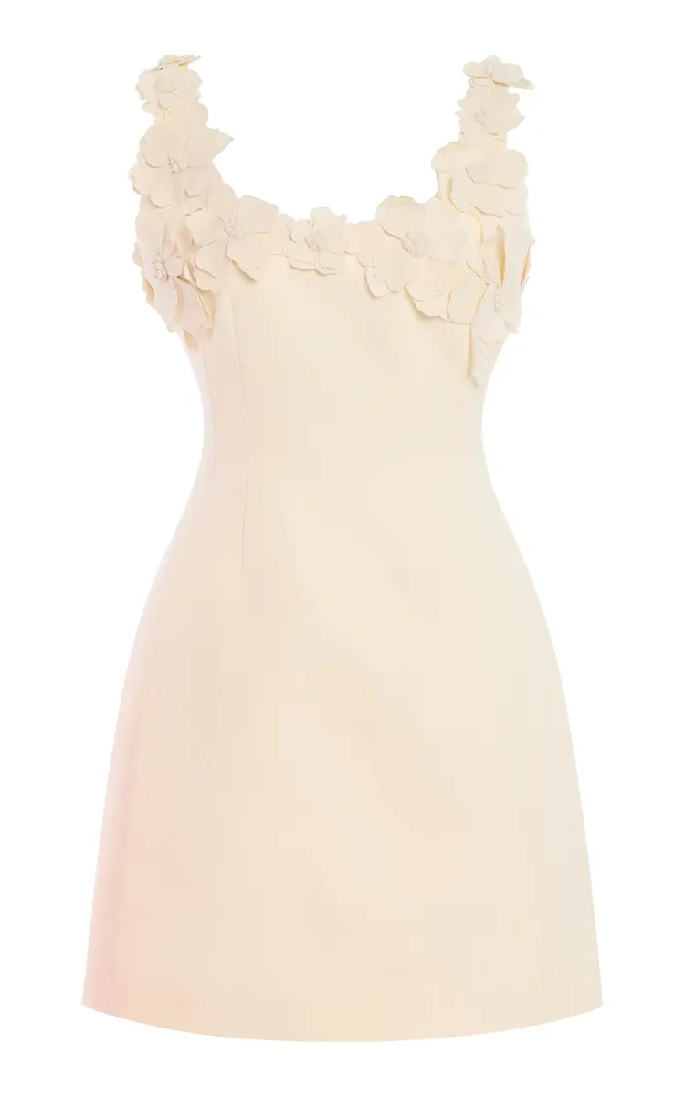 Monique Lhuillier Scoop Neck Sculpted Wool Blend Dress With Floral Neckline | Thumbnail 7