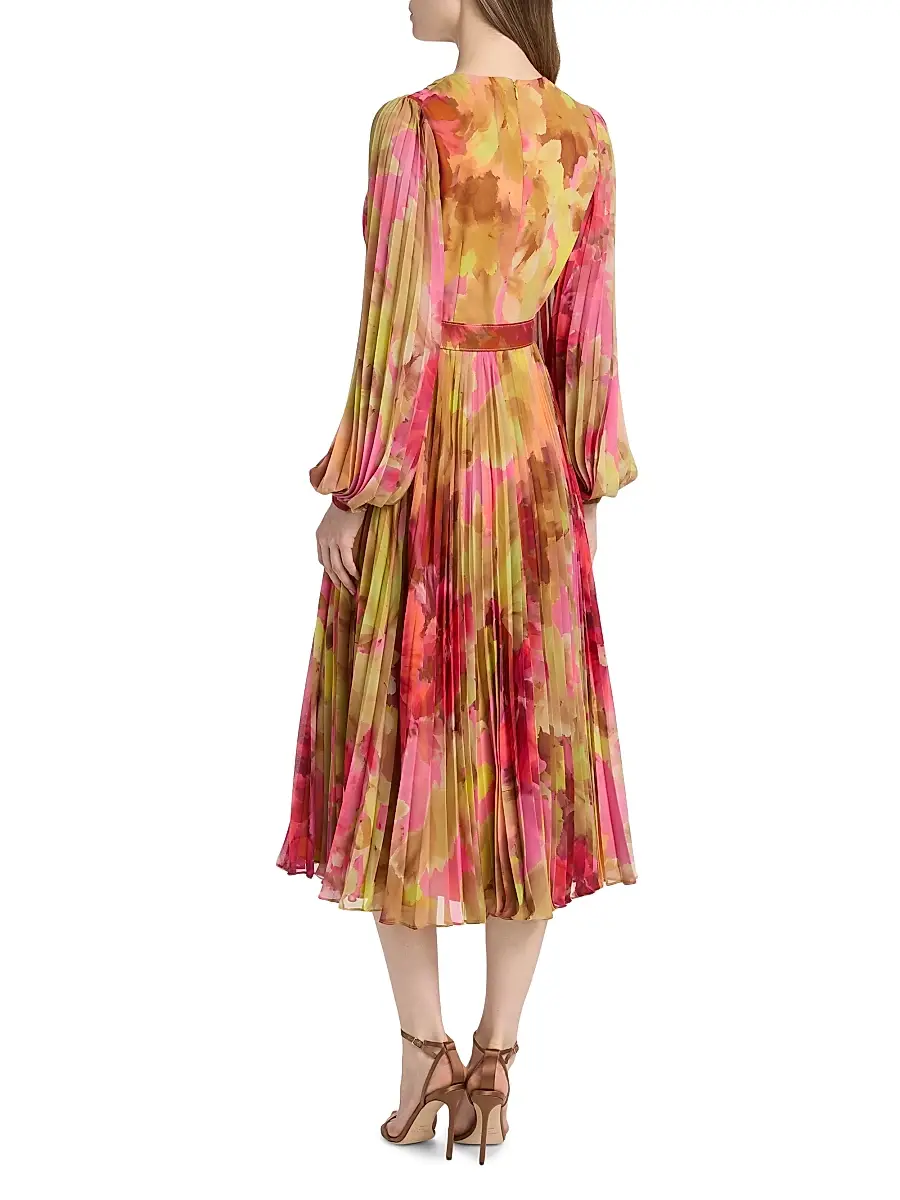 BADGLEY MISCHKA Women's Floral Pleated Belted Midi-Dress | Thumbnail 5