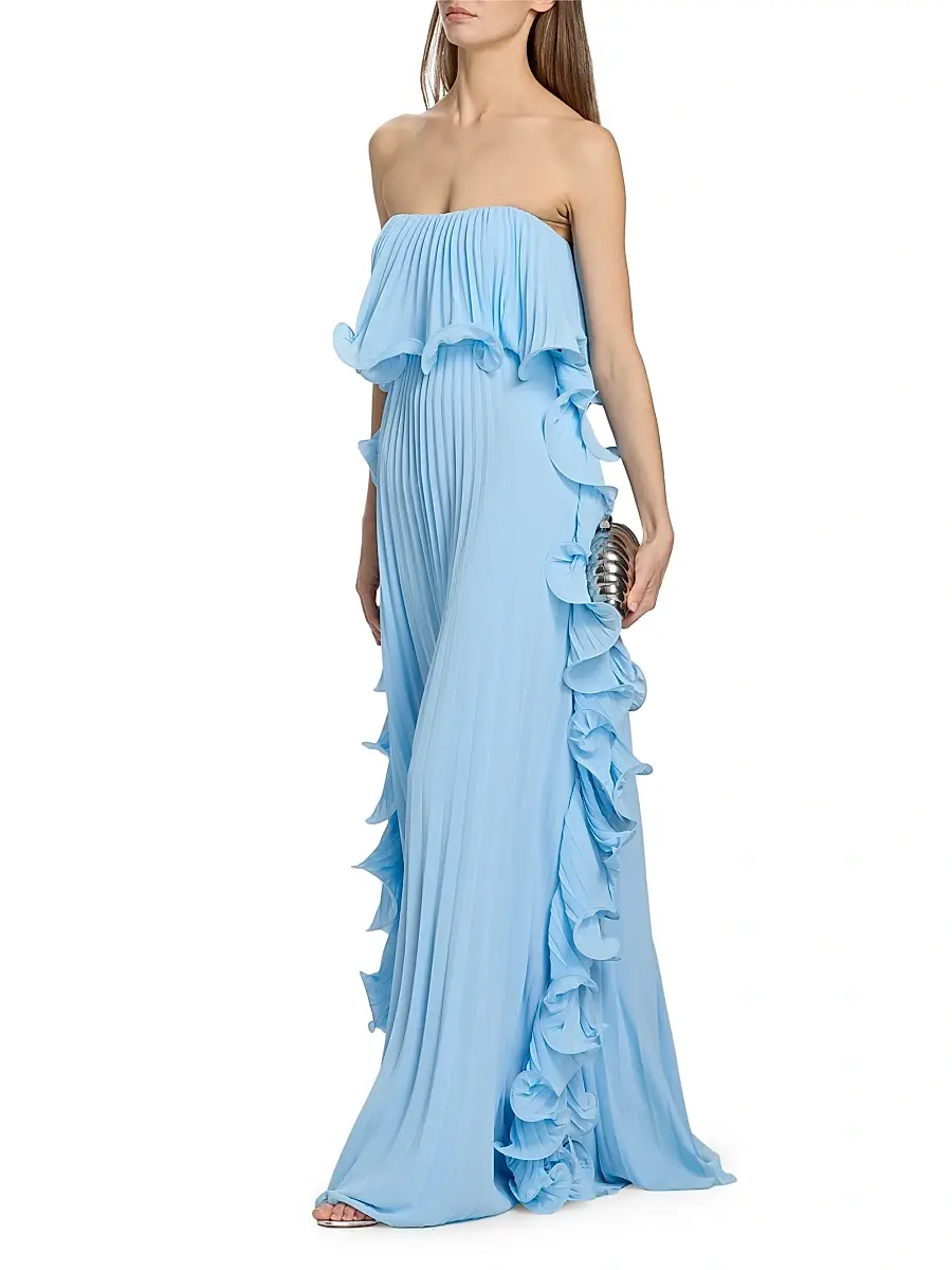 BADGLEY MISCHKA Women's Soft Pleated Frill Strapless Gown | Thumbnail 2 BADGLEY MISCHKA Women's Soft Pleated Frill Strapless Gown | Thumbnail 2