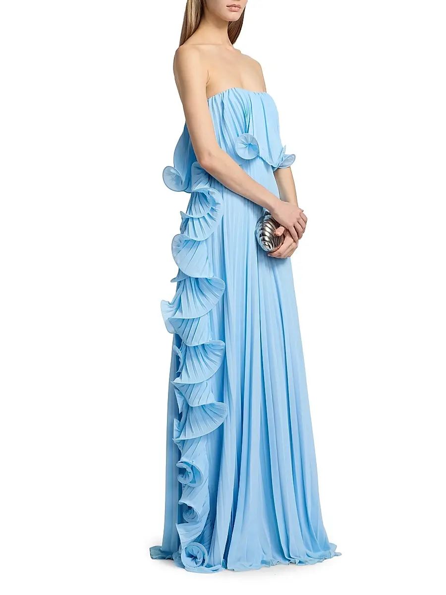 BADGLEY MISCHKA Women's Soft Pleated Frill Strapless Gown | Thumbnail 4 BADGLEY MISCHKA Women's Soft Pleated Frill Strapless Gown | Thumbnail 4