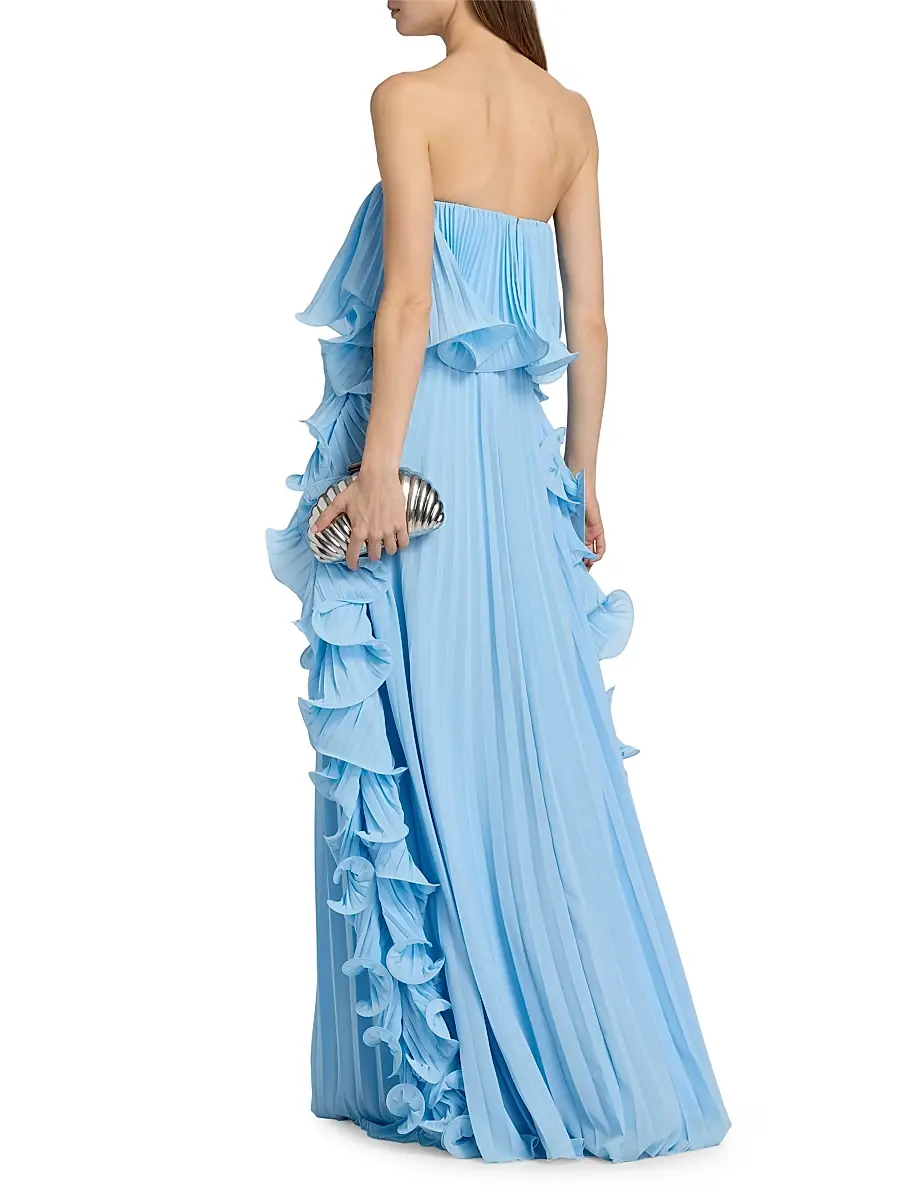 BADGLEY MISCHKA Women's Soft Pleated Frill Strapless Gown | Thumbnail 5 BADGLEY MISCHKA Women's Soft Pleated Frill Strapless Gown | Thumbnail 5