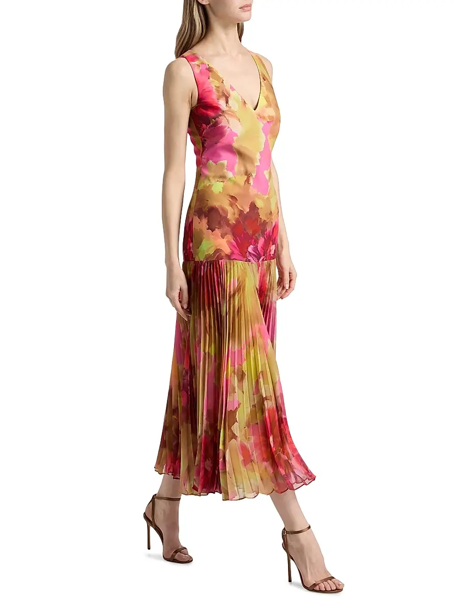 BADGLEY MISCHKA Women's Floral Pleated Dropwaist Cocktail Dress | Thumbnail 2