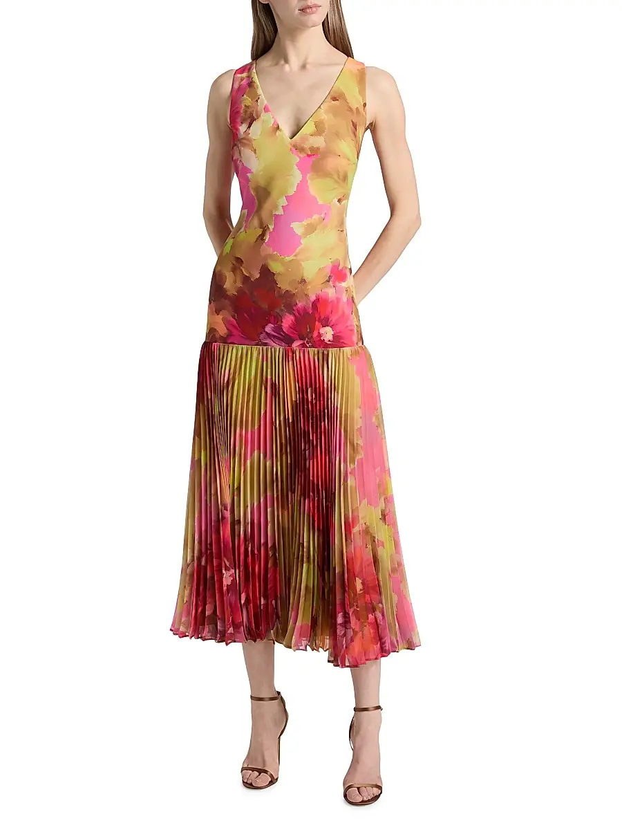 BADGLEY MISCHKA Women's Floral Pleated Dropwaist Cocktail Dress | Thumbnail 3