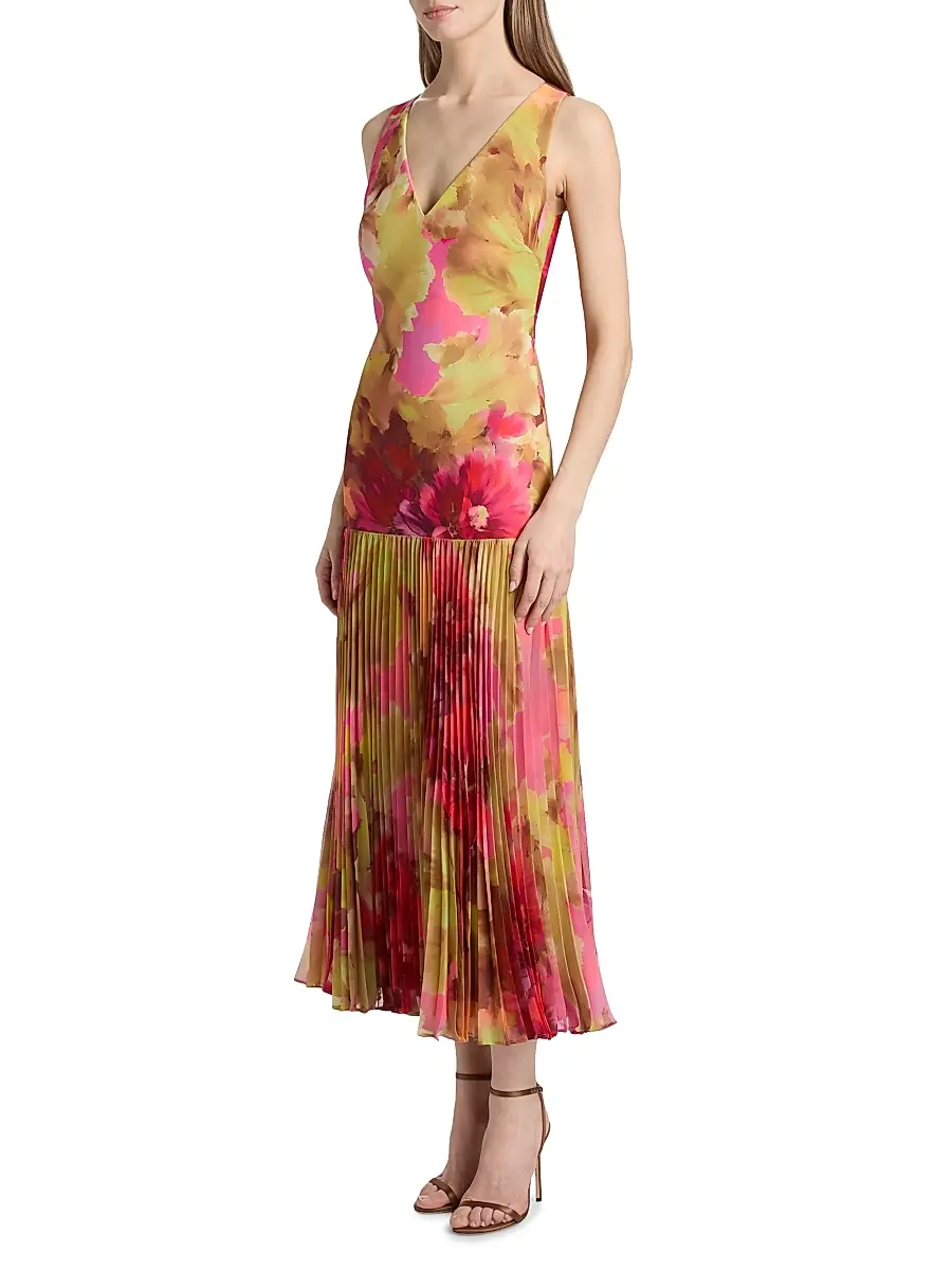 BADGLEY MISCHKA Women's Floral Pleated Dropwaist Cocktail Dress | Thumbnail 4