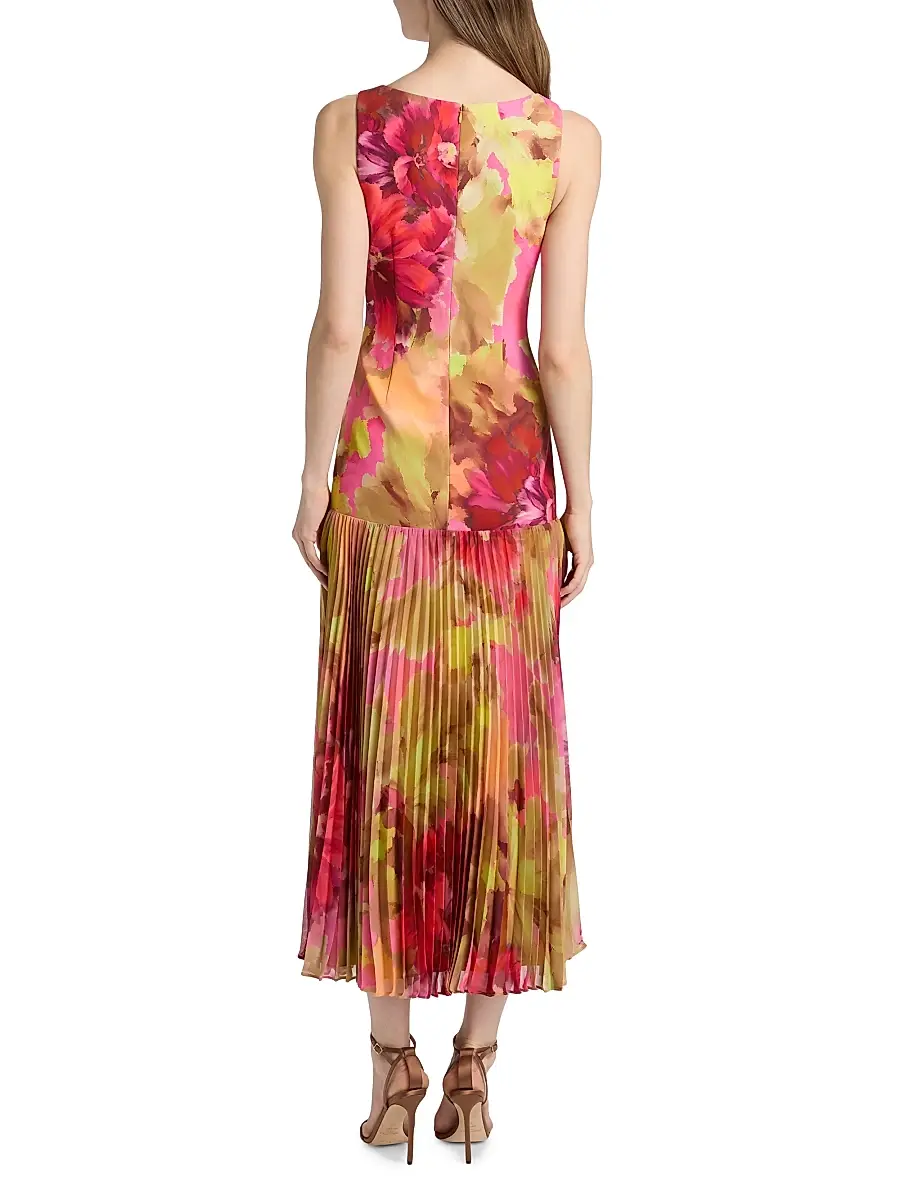 BADGLEY MISCHKA Women's Floral Pleated Dropwaist Cocktail Dress | Thumbnail 5
