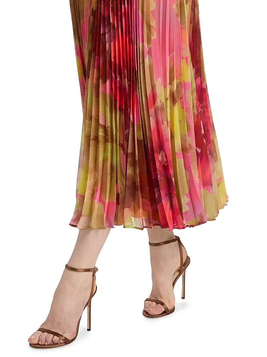 BADGLEY MISCHKA Women's Floral Pleated Dropwaist Cocktail Dress | Thumbnail 6