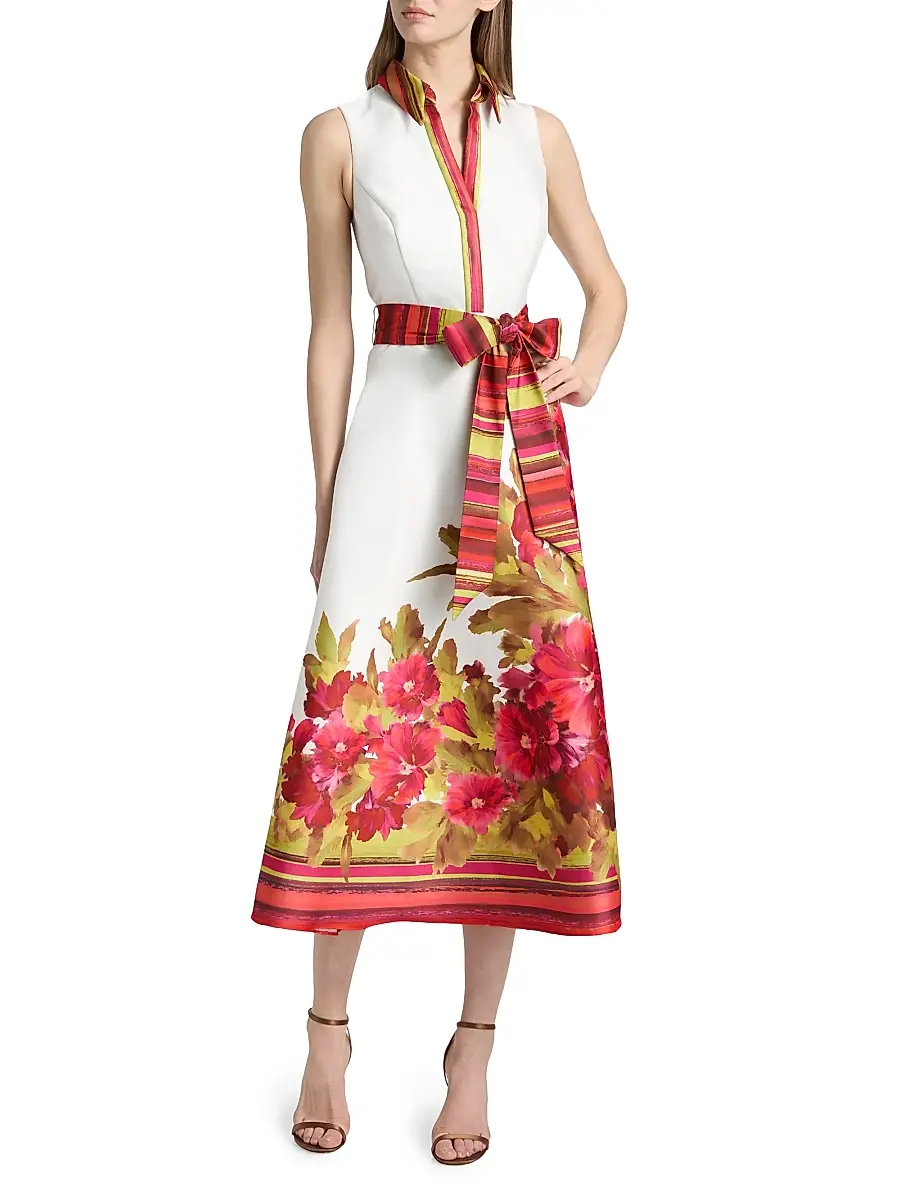BADGLEY MISCHKA Women's Border Floral Belted Cocktail Dress | Thumbnail 2