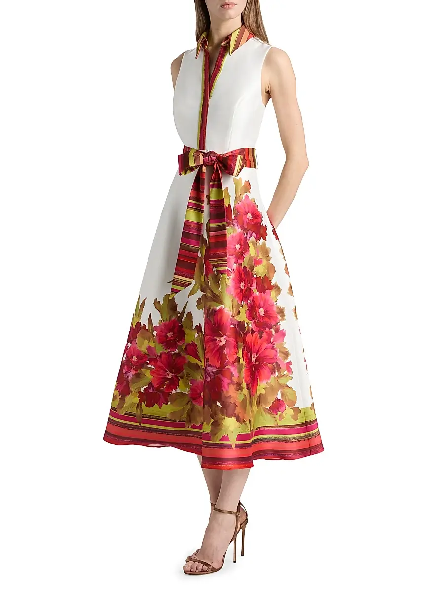 BADGLEY MISCHKA Women's Border Floral Belted Cocktail Dress | Thumbnail 4