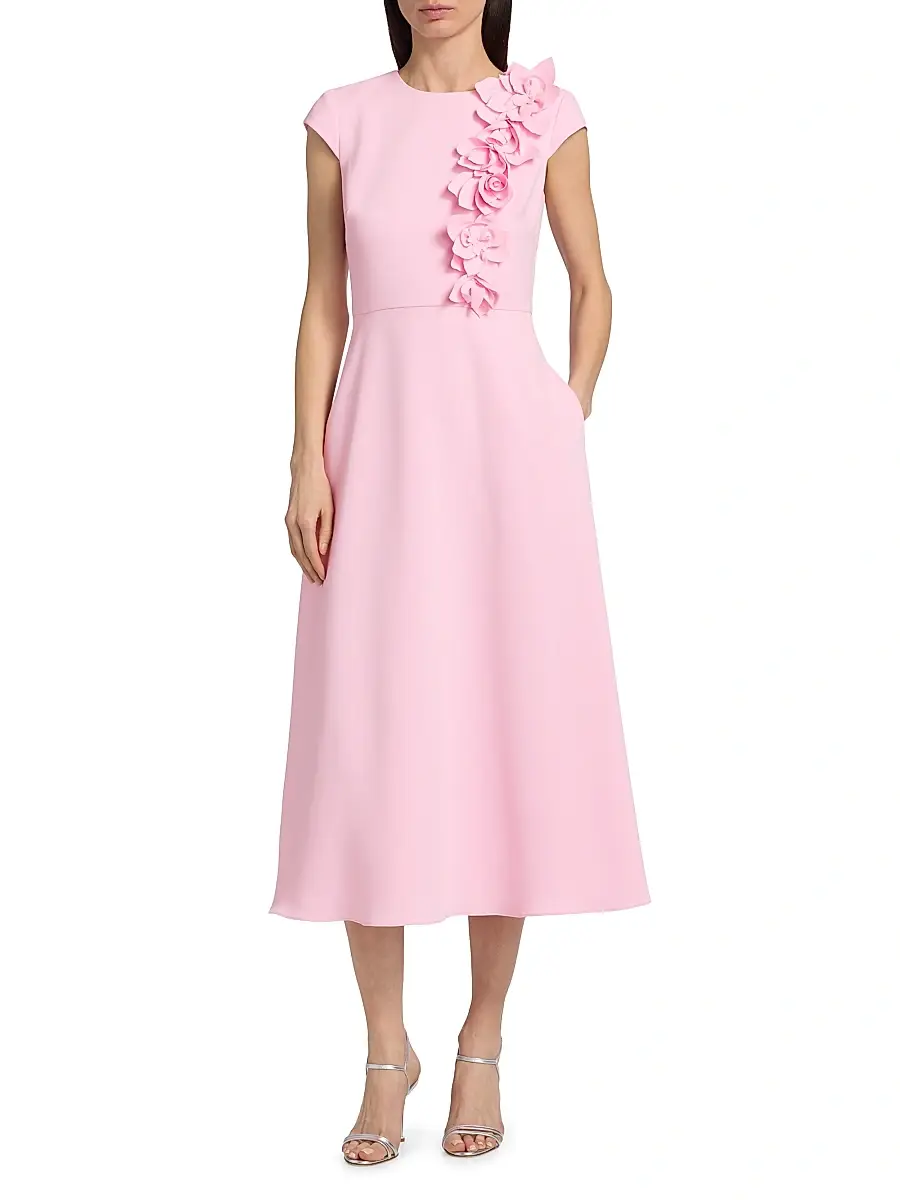 BADGLEY MISCHKA Women's Floral Appliqué Cap-Sleeve Midi-Dress | Thumbnail 3