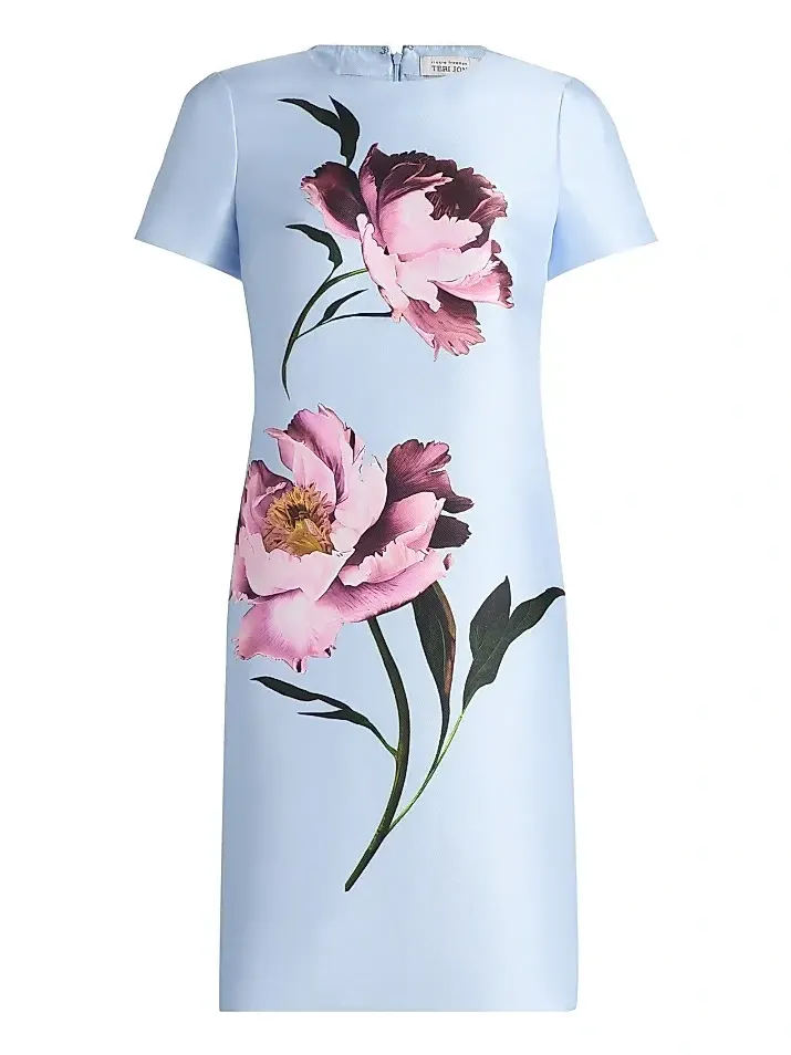 Women's Floral Placement Faille A-Line Dress Women's Floral Placement Faille A-Line Dress
