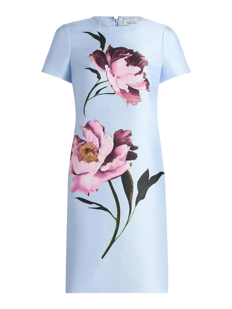 Women's Floral Placement Faille A-Line Dress Women's Floral Placement Faille A-Line Dress