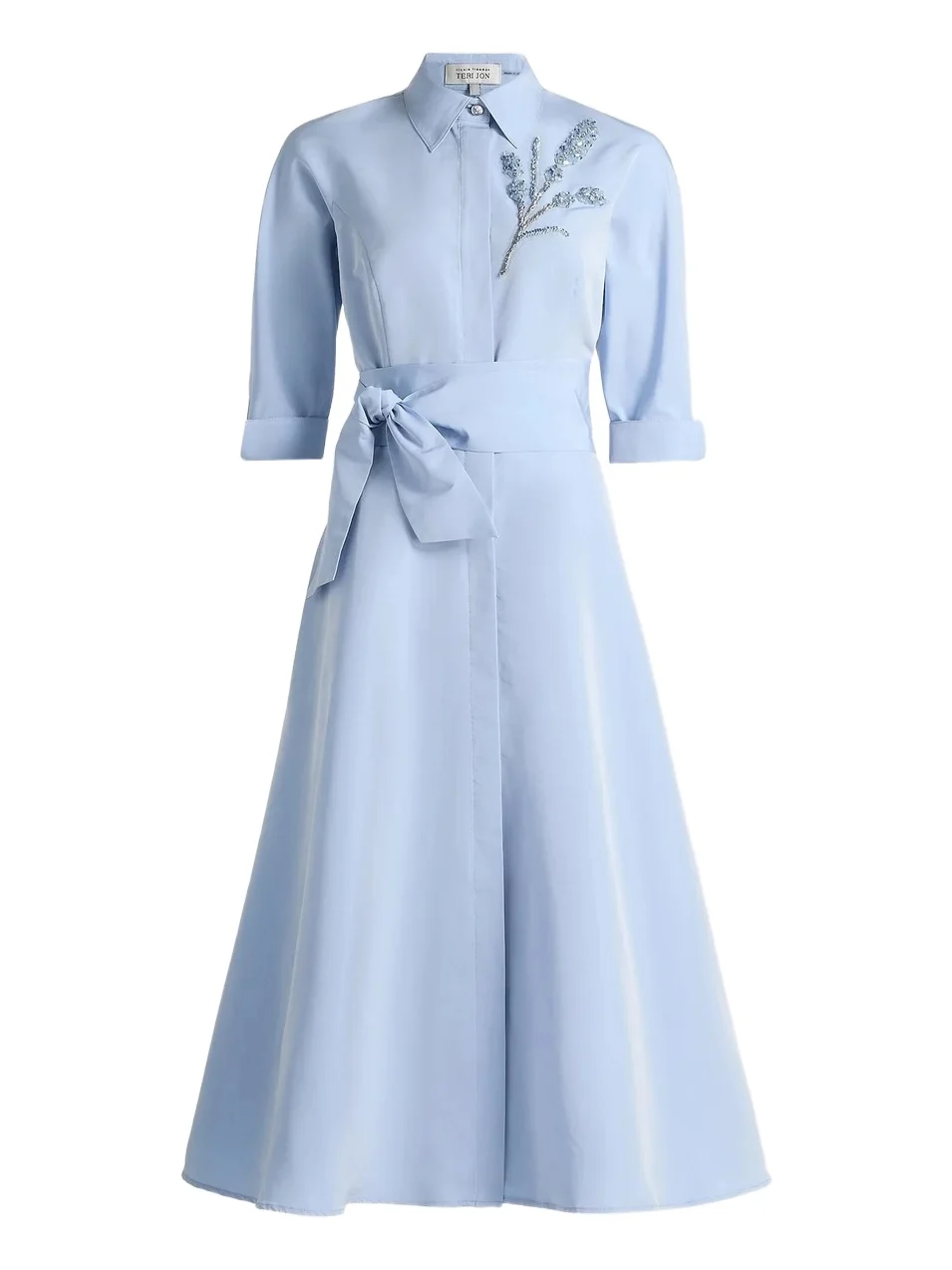Teri Jon by Rickie Freeman Women's Taffeta Beaded Midi-Shirtdress