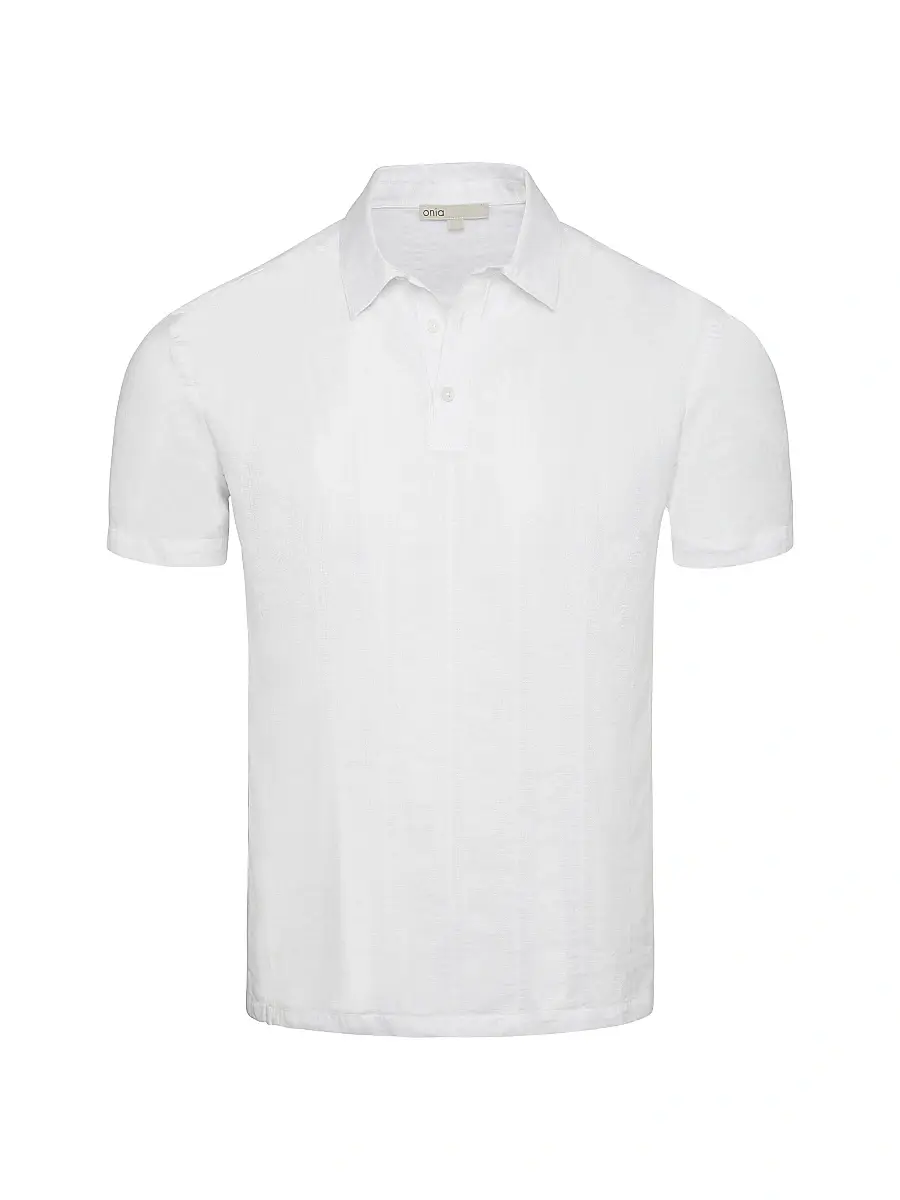 Onia Men's Cotton-Linen Pop-Over Polo Shirt - White | Image 1 Onia Men's Cotton-Linen Pop-Over Polo Shirt - White | Image 1