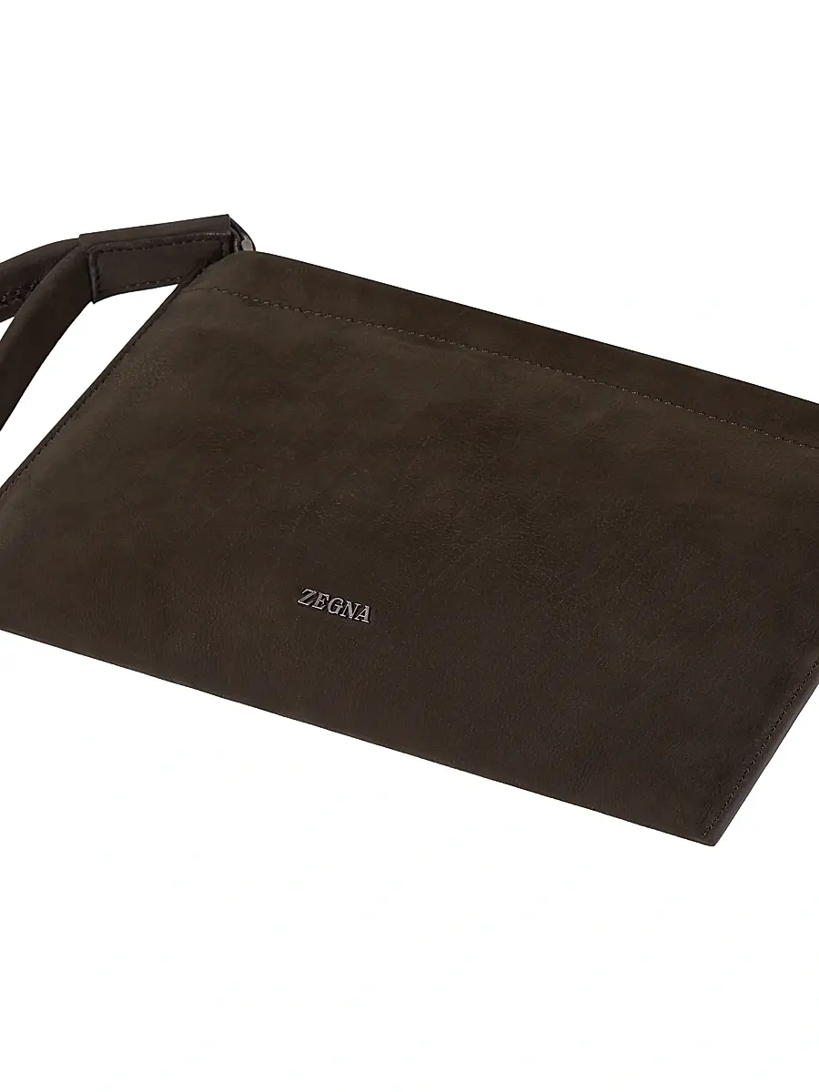 ZEGNA Men's Secondskin Leather Mini Pouch - Dark Brown | Thumbnail 4 ZEGNA Men's Secondskin Leather Mini Pouch - Dark Brown | Thumbnail 4