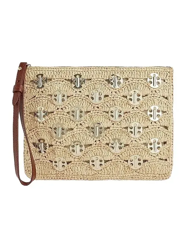 Women's Embellished Raffia Wristlet Pouch