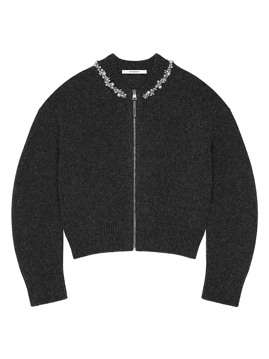 Men's Embellished Couture Seam Cardigan in Alpaca and Yak Wool - Grey Mix Men's Embellished Couture Seam Cardigan in Alpaca and Yak Wool - Grey Mix