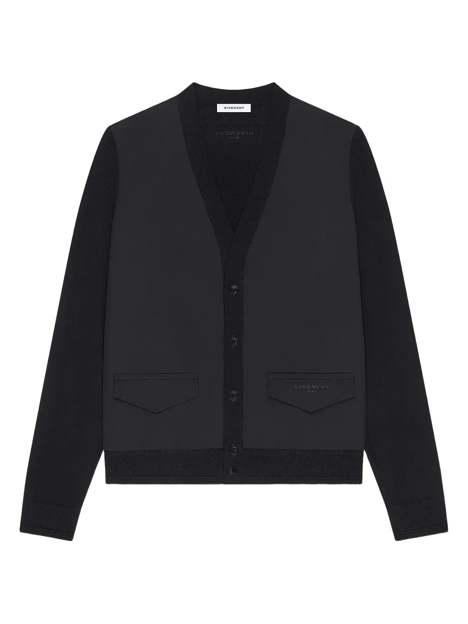 Givenchy Men's Cardigan in Cotton Knit with Paris Jacquard - Black