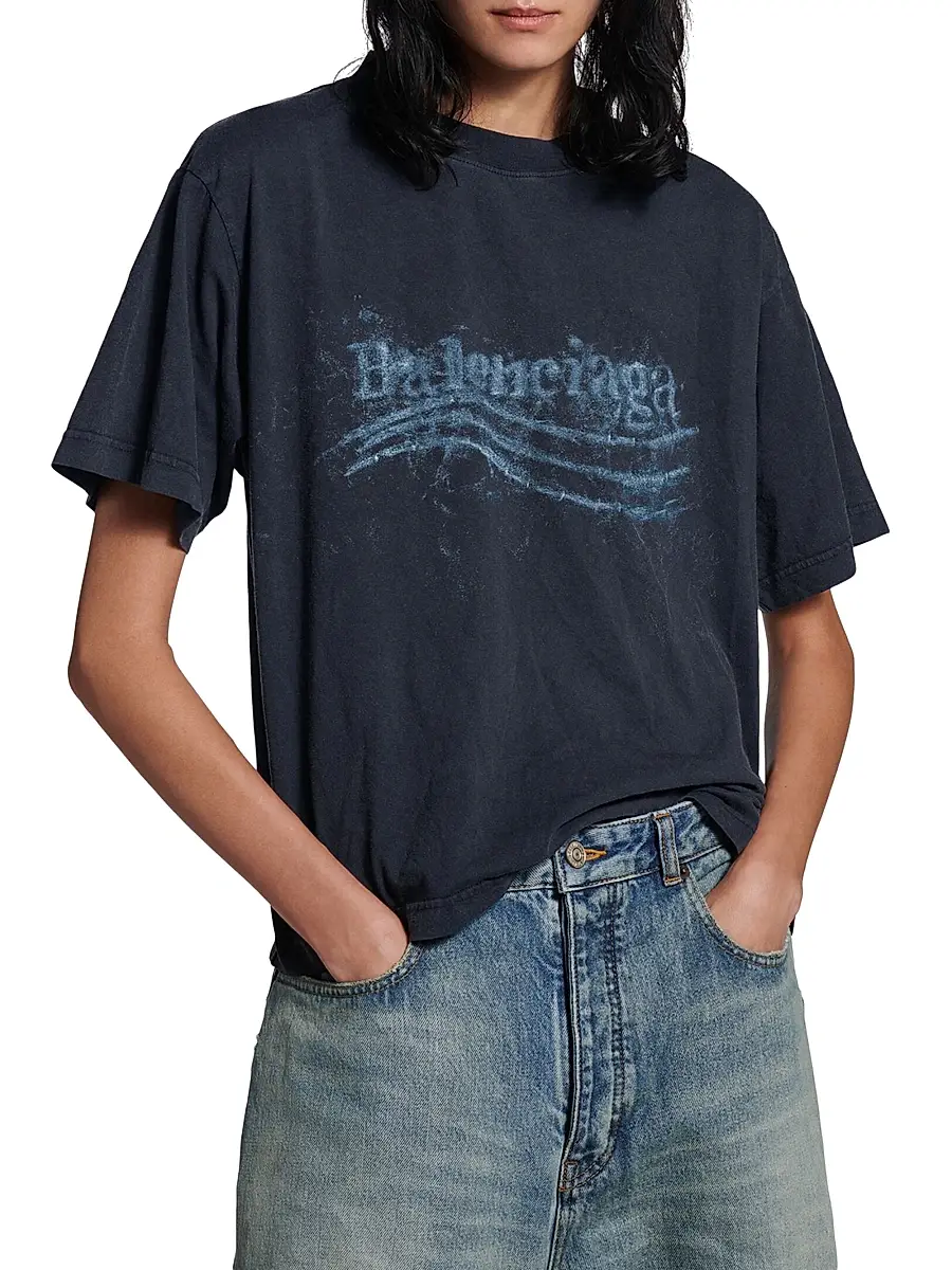 Balenciaga Women's Washed Crayon Political Medium Fit T-Shirt | Thumbnail 2 Balenciaga Women's Washed Crayon Political Medium Fit T-Shirt | Thumbnail 2